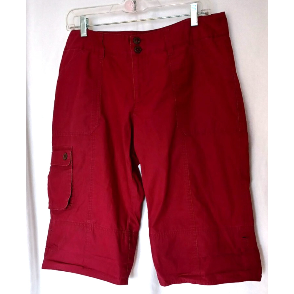 Patagonia Shorts Women's Sz 10 35" Waist Mid-Rise Red Cargo Hiking Roll Tab 0103